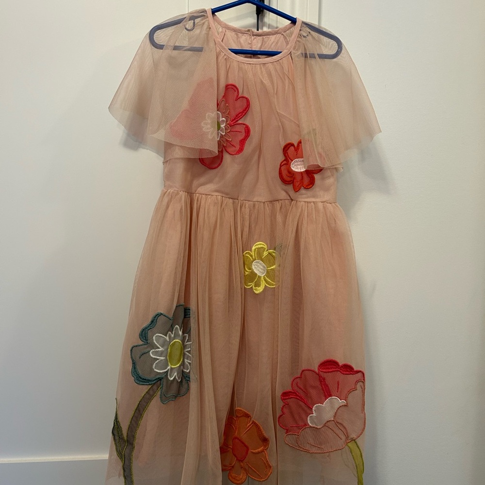 Mini Boden Tan and Pink Sleeveless Sundress for Wedding Guest